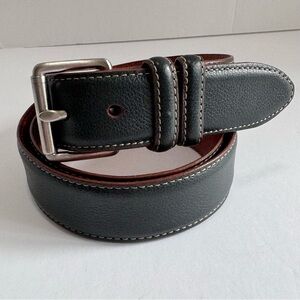 Faconnable Black Italian Calfskin Leather Belt 36 Brass USA